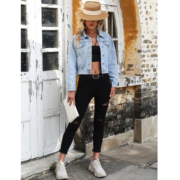 Light Wash Blue Denim Jean Jacket Classic Button Up / Down Front Pockets - Picture 3 of 9